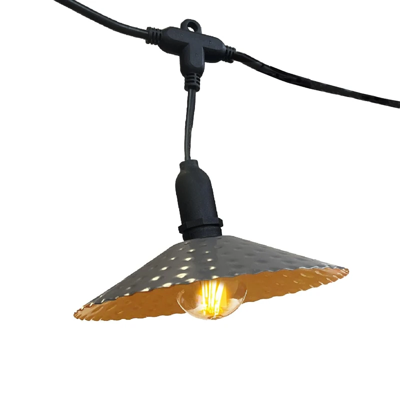 Lumisky Outdoor Fairy Lights with 10 Steel Shades Vintage Style MINI VINTY Light Hybrid LED Warm White 6 m Solar and Mains Powered