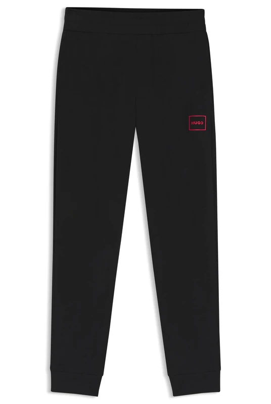 HUGO Mens Laze Pants CW Cuffed Tracksuit Bottoms in Stretch Cotton with Framed Logo Black