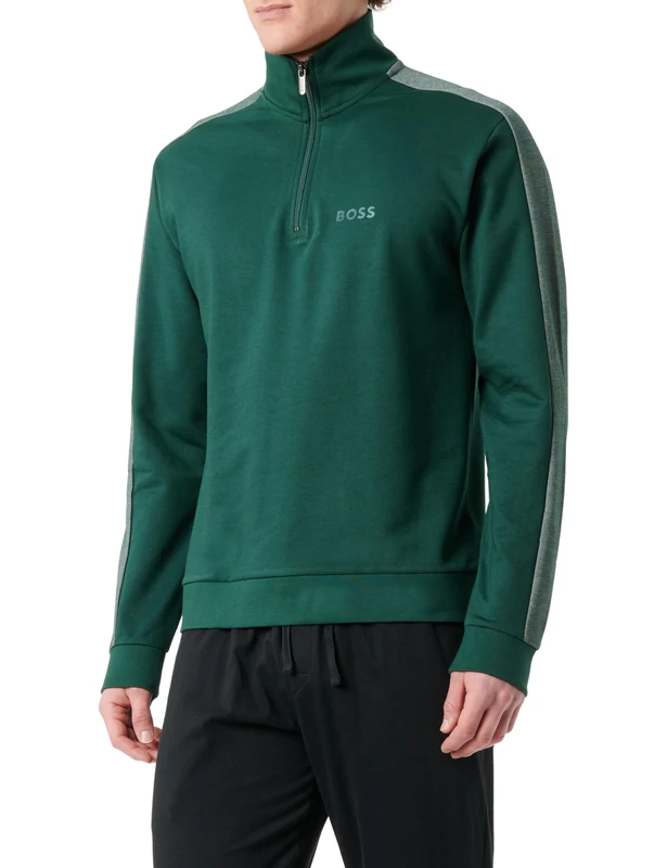 BOSS Men's Tracksuit 1/4 Jacket Loungewear_Jacket, Open Green385, XXL