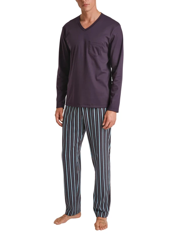 CALIDA Men's Relax Streamline Pajama Set, Opaque, Plum, 46-48