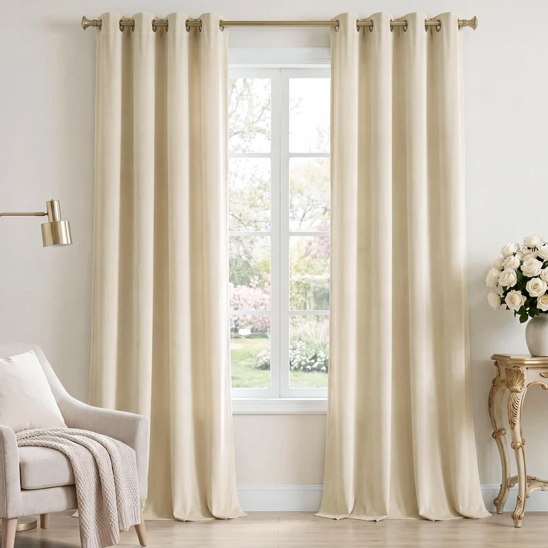 StangH Farmhouse Velvet Curtains 96 inches Long, Beige Curtains & Drapes Light Dimming for Nursery Bedroom Vertical Window Covering Panels Thermal Insulated for Laundry, W52 x L96,2 Panels