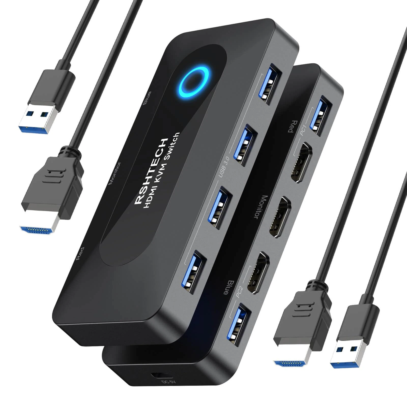 RSHTECH KVM Switch, USB 3.0 Sharing Switch with 4K@60Hz HDMI Port & 4 USB 3.0 Data Ports, USB KVM Switcher for 2 Computer Share Mouse, Keyboard, Printer, Monitor and More