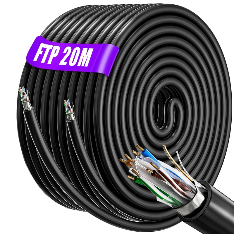 Soibke 20m Ethernet Network Cable Bulk | FTP 23AWG Shielded Gigabit Anti-jamming High Speed Internet Cable, LAN Cable Cat 6 20 meter - Free-cut to 1m 2m 3m 5m 10m 15m 20m