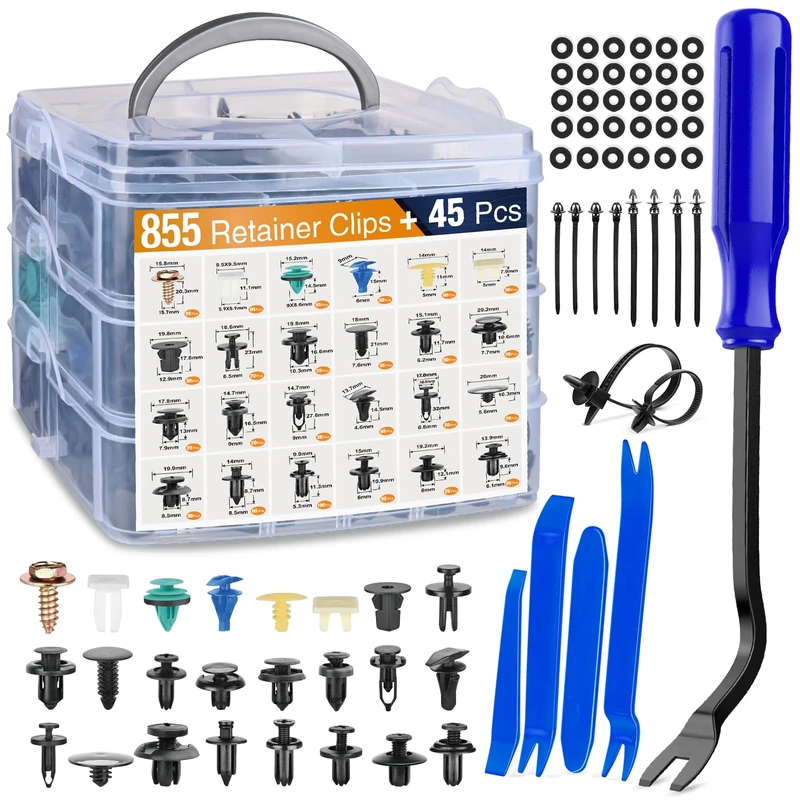 GOOACC 900Pcs Plastic Rivets and Auto Body Fasteners Assortment -24 Most Popular Sizes Nylon Bumper Clips with 10 Cable Ties for GM, Ford, Chrysler, Toyota, Honda, Nissan, Mazda, Chevy, Jeep, etc. - Image 1