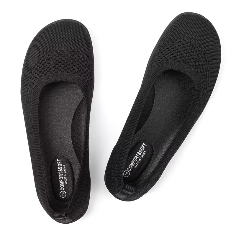 Frank Mully Womens Flat Shoes Wide Toe Box Knitted Flats Comfort Wide Width Walking Flats, 6063black, 6 UK