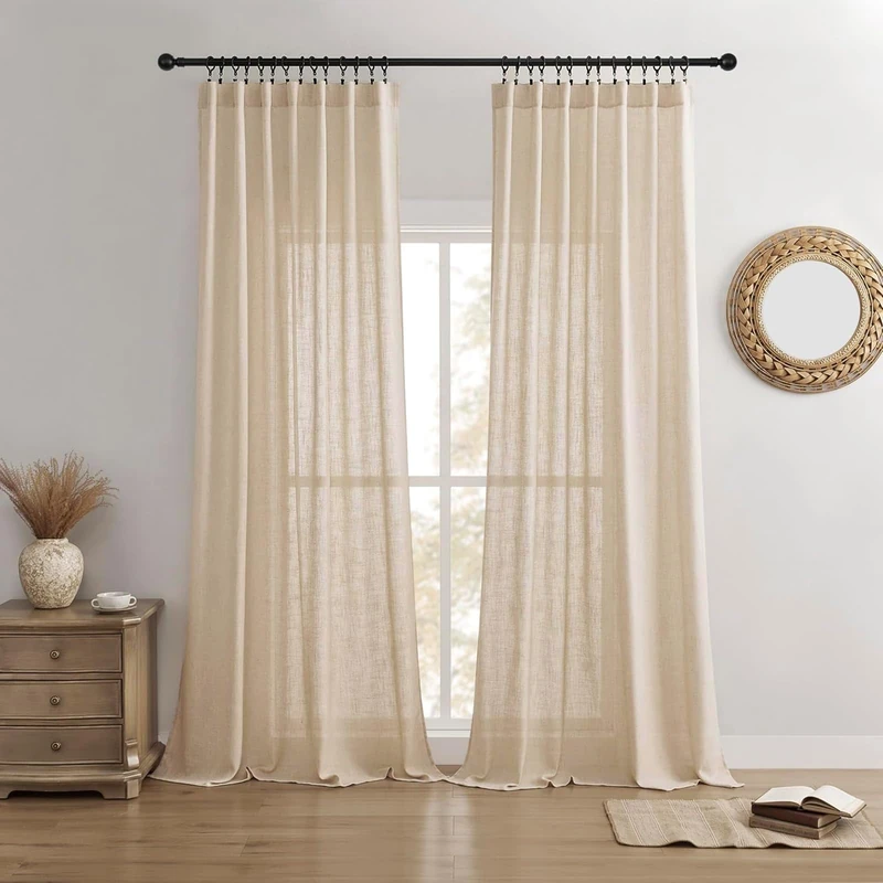 Joydeco Linen Curtains for Living Room,Semi-Sheer Curtains 72 Inches Long,Living Room Curtains 2 Panel Sets,Beige Curtains Pinch Pleated Curtains & Drapes(W52 x L72 Inch, Ecru)