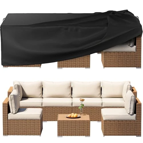 BHFRGAS Outdoor Furniture Covers，Garden Furniture Covers Garden Table Covers Waterproof，420D Oxford Fabric Waterproof Sofa Cover，Rectangular Tablecloth Black，125x63x74CM，Set 1