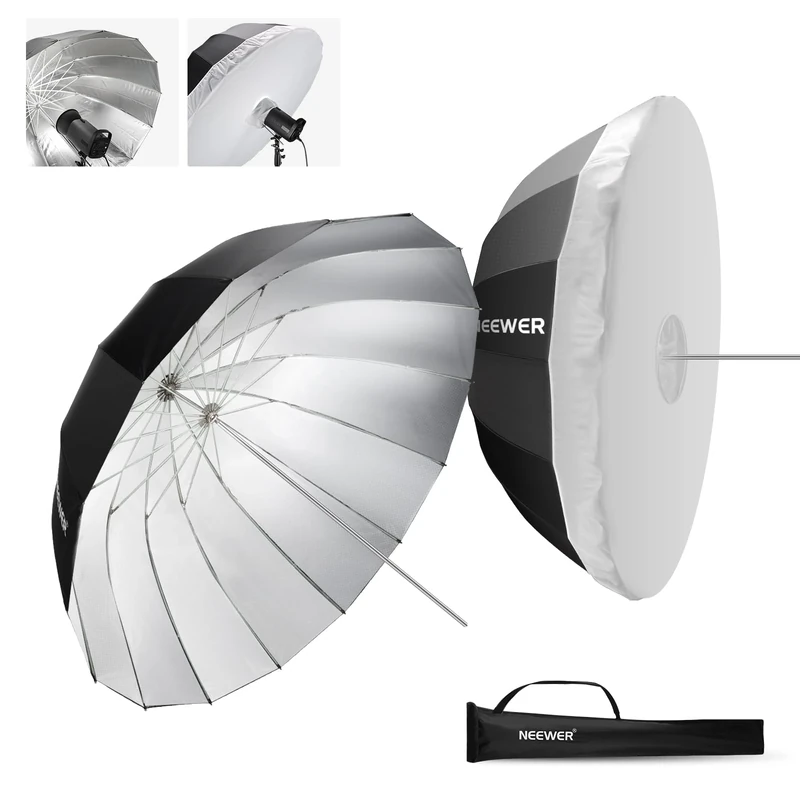 NEEWER 180cm Parabolic Reflective Umbrella Photography with Silver Interior, Soft Lighting with Diffuser Cover, Bag, Quick Folding for Studio Camera Shooting Monolight Flash,NS4U
