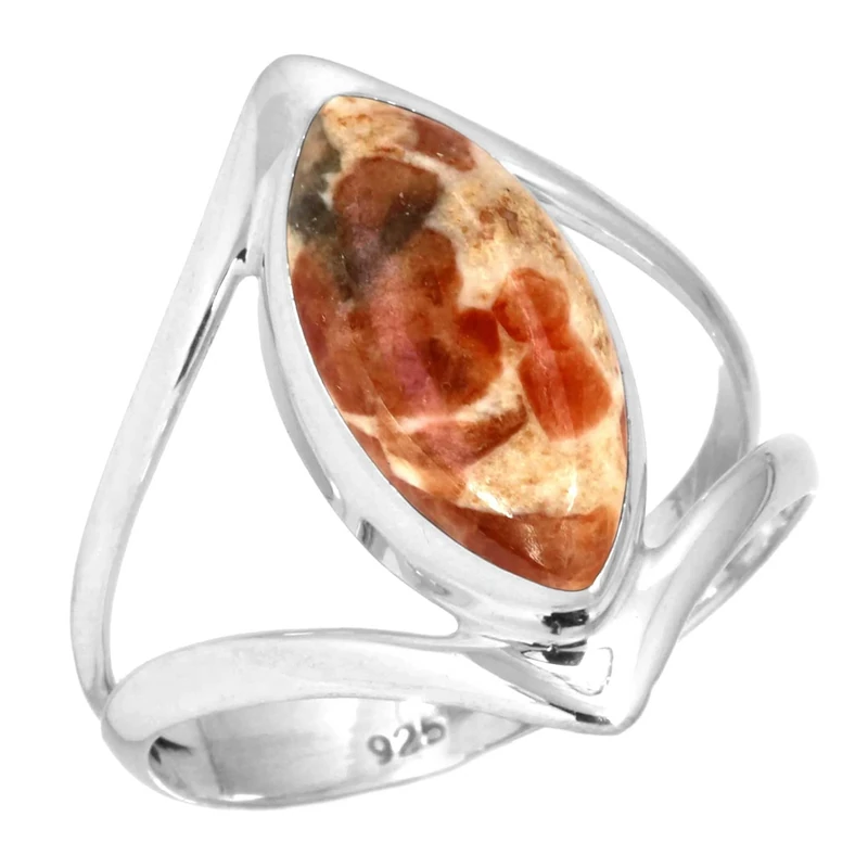 Jeweloporium Brown Garnet In Limestone Silver Ring Size R, 925 Sterling Silver Ring for Women, Real Marquise Gemstone Handmade Jewellery