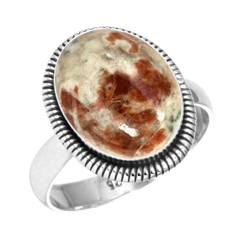 Jeweloporium Brown Garnet In Limestone Silver Ring Size R, 925 Sterling Silver Ring for Women, Genuine Oval Gemstone Handmade Jewellery
