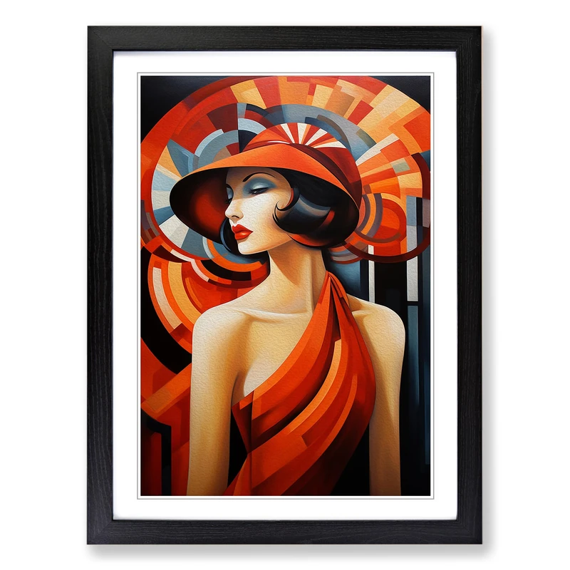 Art Deco Woman Contemporary No.2 Framed Print | A2 Black Framed Wall Art | Ready to Hang | Art Deco Nature Picture | Living Room Bedroom Lounge Office
