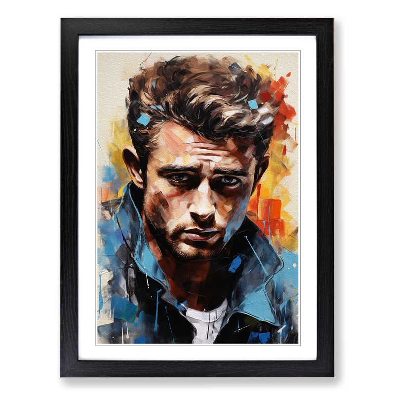 James Dean Expressionism Framed Print | A2 Black Framed Wall Art | Ready to Hang | Eclectic Historical Picture | Living Room Bedroom Lounge Office