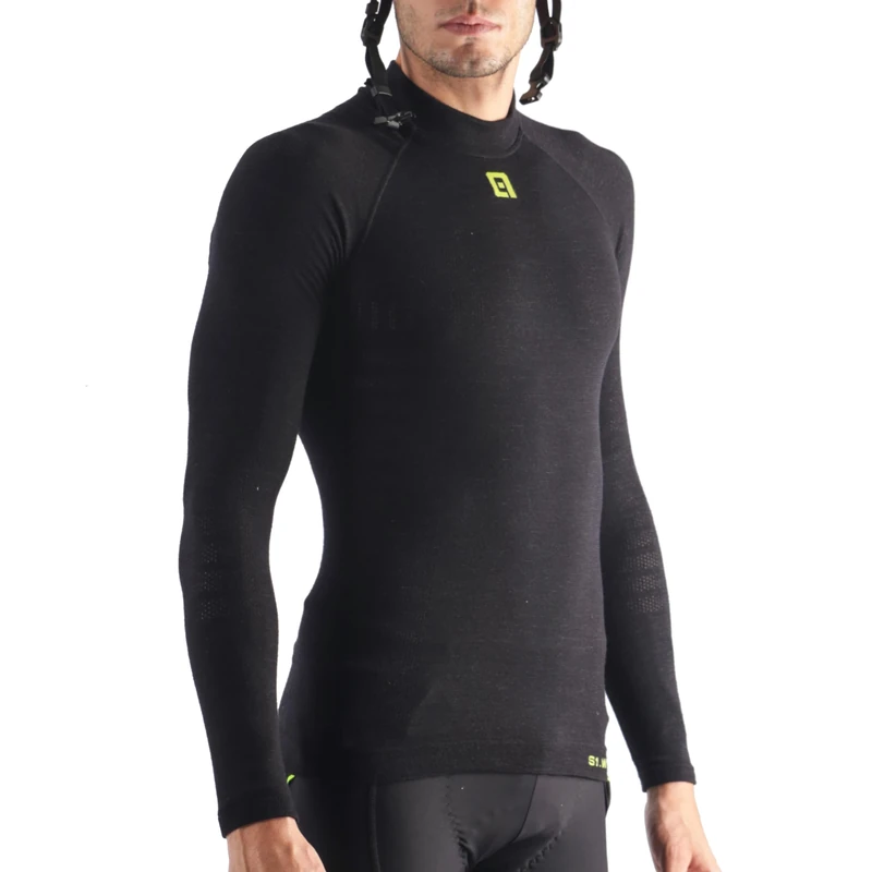 Alé Cycling Men's Intimo Seamless Wool Long Sleeve Base Layer, Black, XXS/XS