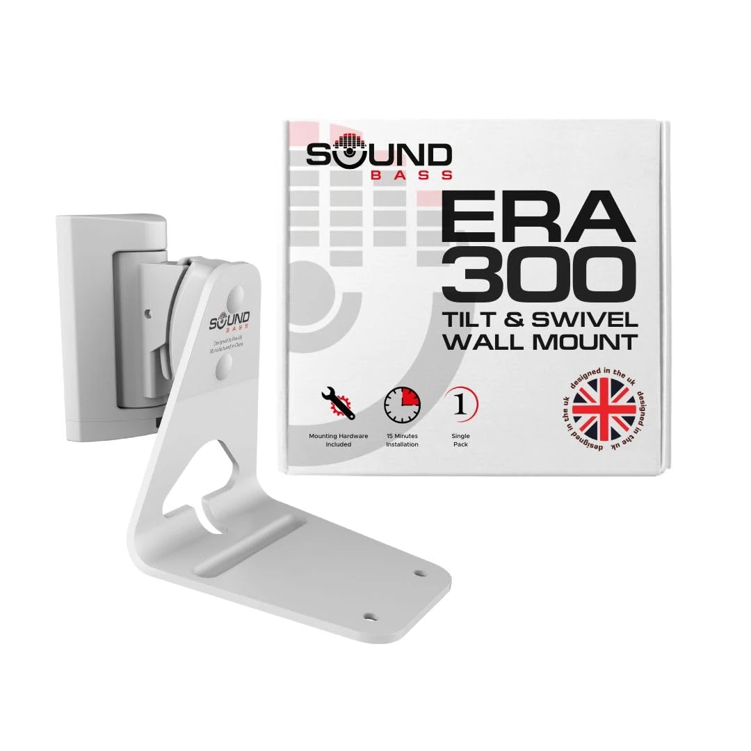 Sound bass ERA300 Wall Mount Bracket, Tilt and Swivel, White, Single (1pc), Compatible with Sonos ERA 300, Effortless Installation, Includes Mounting Kit