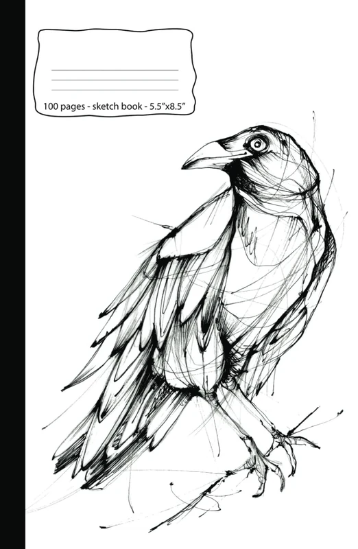 Composition Book: Crow | hardcover | sketch/unruled/plain/blank | cover art | art lover | fine art book: 5.5"×8.5" - 14x22 cm - 100 pages - artwork by anita rossi - Image 1