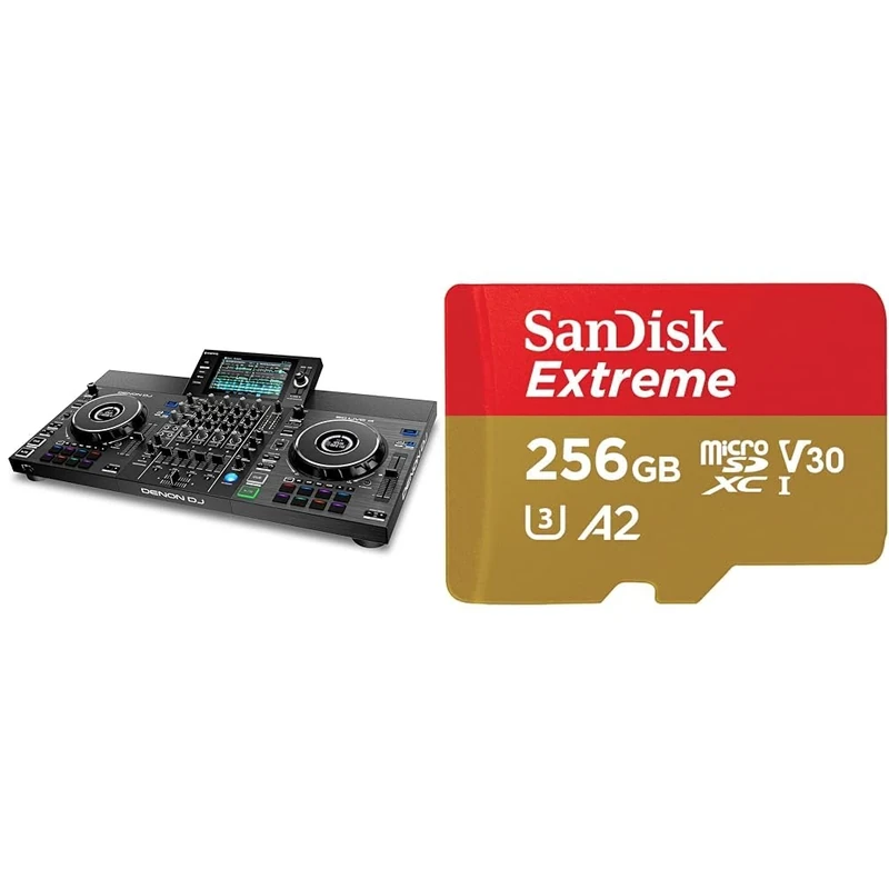 Denon DJ SC LIVE 4 - Standalone DJ Controller, 4-Channel Mixer, Amazon Music Unlimited Streaming & SanDisk 256GB Extreme microSDXC card + SD adapter + RescuePRO Deluxe, up to 190MB/s