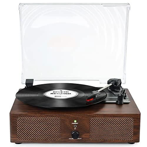 Vinyl Record Player Wireless Turntable with Built-in Speakers and USB Belt-Driven Vintage Phonograph Record Player 3 Speed for Entertainment and Home Decoration Coffee