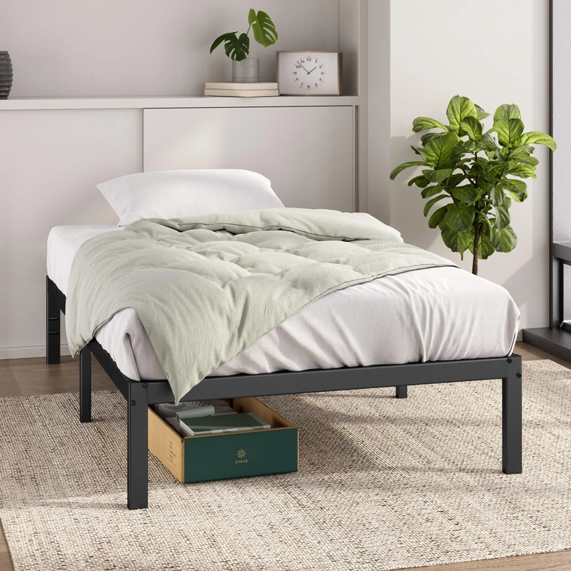 Zinus Elias 3ft Single Bed Frame with Storage Space Underneath - (90 x 190 cm) - 14.2'' Height - Metal Bed Base with Steel Slat Support - Easy Assembly - Black