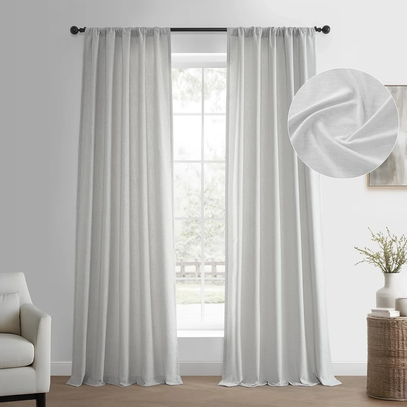 HPD Half Price Drapes Basic Faux Linen Curtains - 84 Inch Long Pair - 2 Panels - 50W x 84L - Natural Linen Curtain for Living Room, Bedroom, Dinning Room, Modern Farmhouse Drapes, Off White