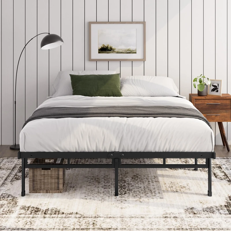 Zinus Justin Bed 140 x 200 cm - Height 36 cm with Under Bed Storage - Metal Platform Bed Frame - Black