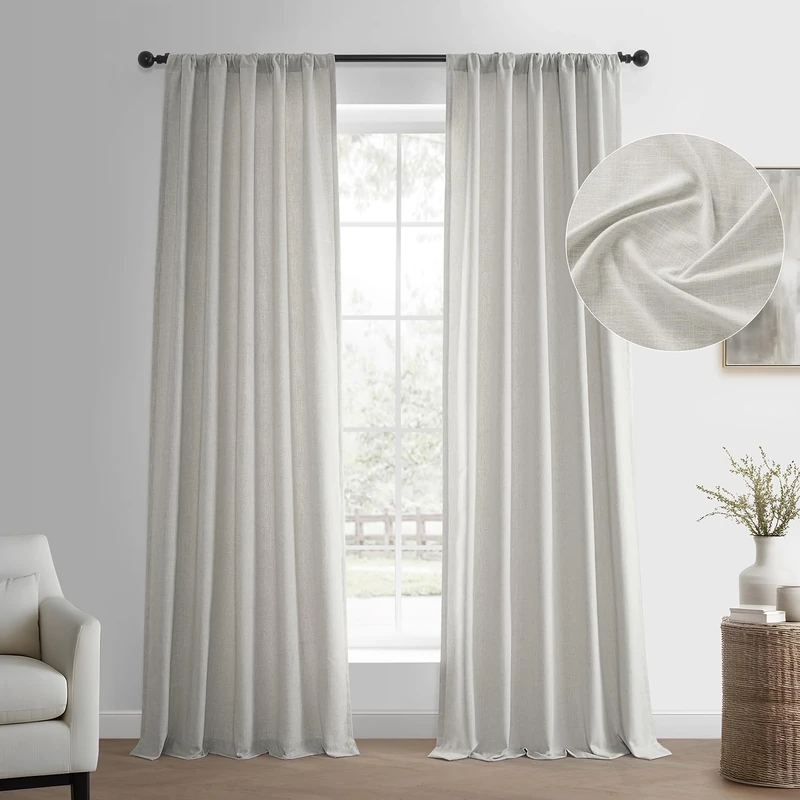 HPD Half Price Drapes Basic Faux Linen Curtains - 120 Inch Long Pair - 2 Panels - 50W x 120L - Natural Linen Curtain for Living Room, Bedroom, Dinning Room, Modern Farmhouse Drapes, Light Sand