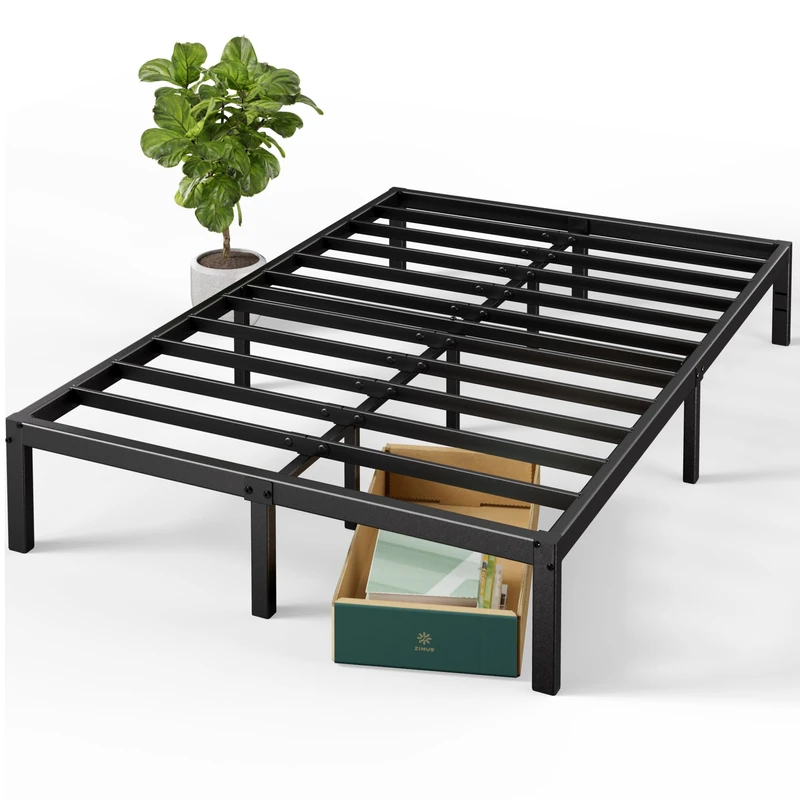 Zinus Elias Bed Frame 160 x 200 cm – Height 36 cm with Storage Under Bed – Metal Platform Bed – Black