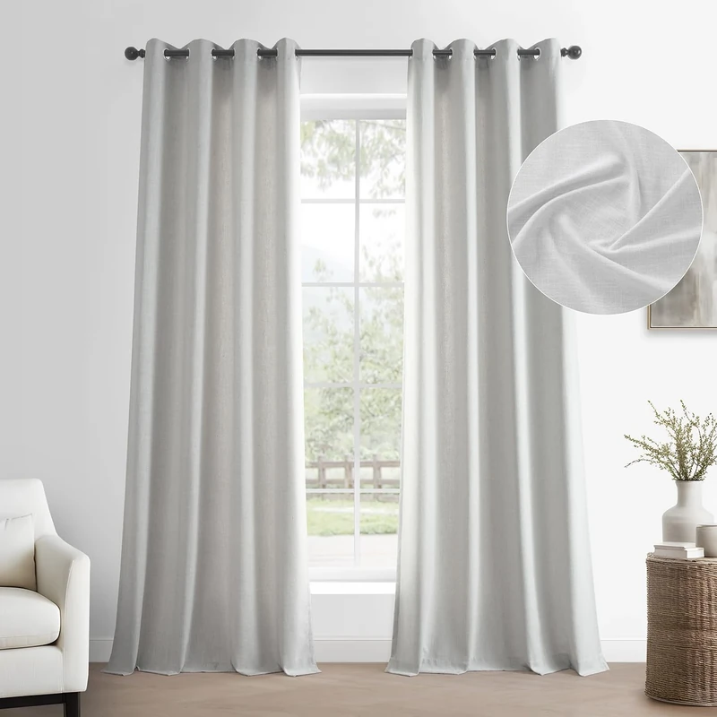 HPD Half Price Drapes Basic Faux Linen Curtains Grommet - 84 Inch Long Pair - 2 Panels - 50W x 84L - Natural Linen Curtain for Living Room, Bedroom, Dinning Room, Modern Farmhouse Drapes, Off White
