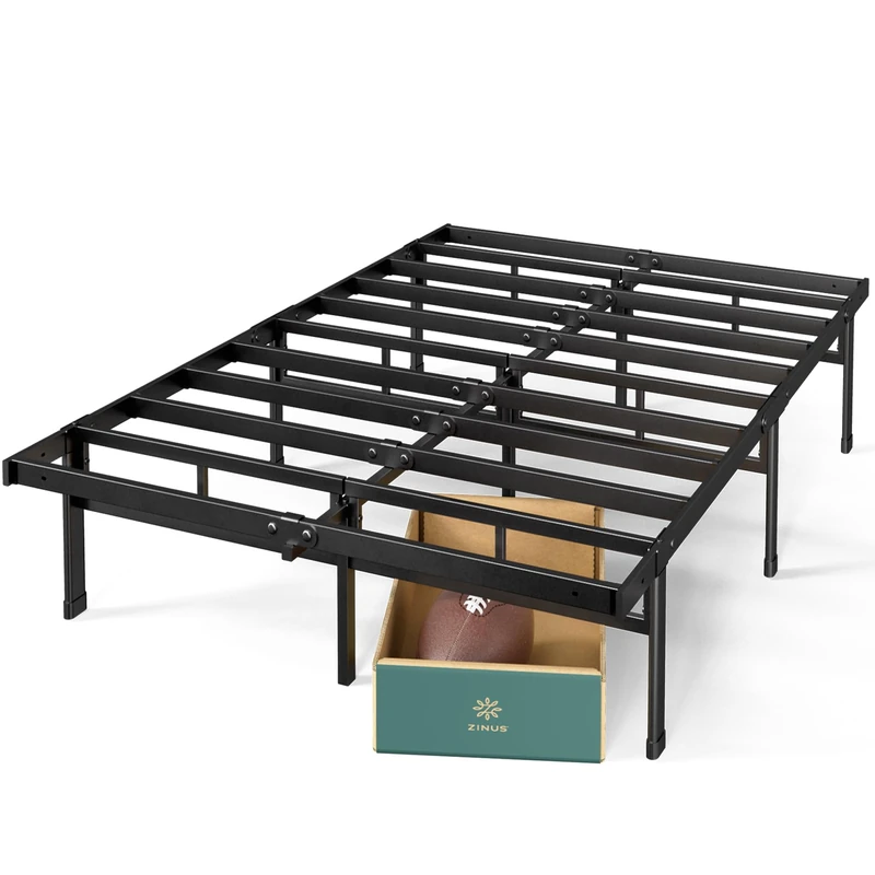 Zinus Justin Bed 160 x 190 cm – Bed Frame Height 36 cm with Storage Under Bed – Metal Platform Bed Frame – Black