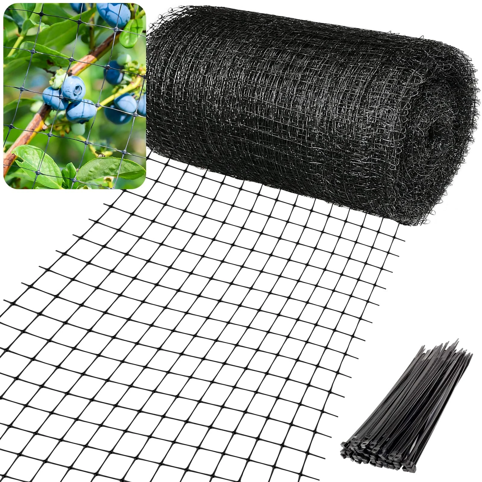 Heekcaa Bird Netting Garden Mesh Netting,2m x 10m Heavy Duty Garden Netting Bird Protection Net for Plants Vegetables Fruits Flowers with 30x Cable Ties (2 * 10M)