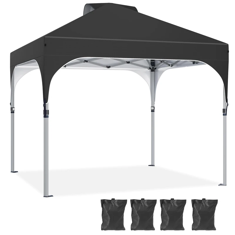 YITAHOME 3x3M Instant Heavy Duty Pop Up Gazebo, Waterproof Folding Garden Camping Party Tent Canopy Marquee with Roller Bag, 4 Weight Bags for Patio Markets Beach Black