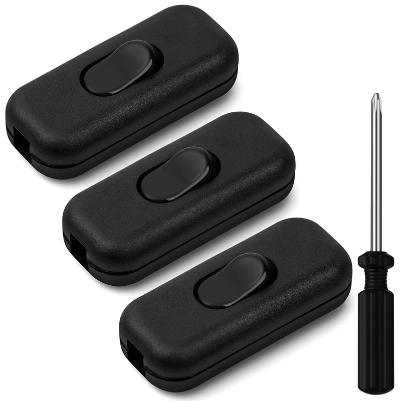 AXFEE 6A DP Inline Cord Switch, 3Packs Torpedo, 2 or 3 Core Double Pole Switching for Round or Flat Wire, 250V for Desk Lamp/Light/Bulb/Small Appliance, Black