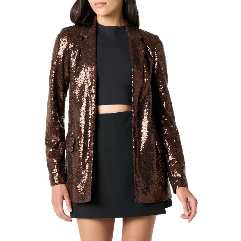The Drop Women's Blake Long Blazer, Chocolate Sequins, S