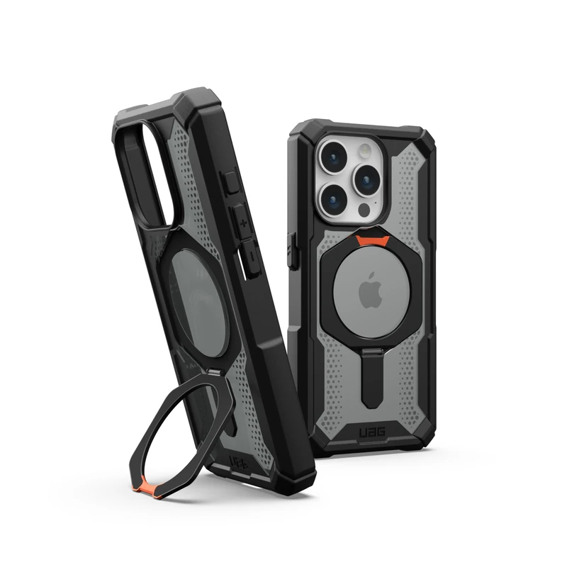 URBAN ARMOR GEAR Plasma XTE Case for Apple iPhone 15 Pro, Kickstand Case [Wireless Charging/Magnetic Charging Compatible, Mobile Phone Case Standable, 6 Metre Drop Protection] Black/Orange