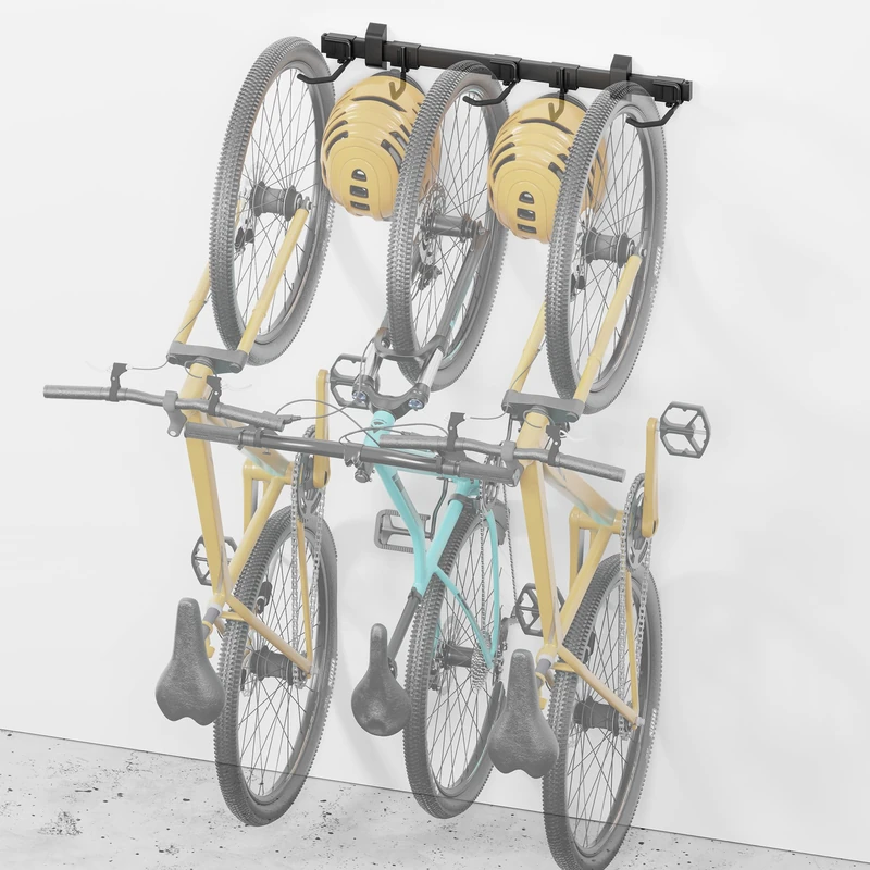 monTEK Bike Storage Rack, 3 Bike Racks & 2 Helmets Hooks for Indoor Bike Storage, Heavy-Duty Steel Bike Hangers for Garage, Bike Wall Mount Max Capacity 210lbs, 32-in
