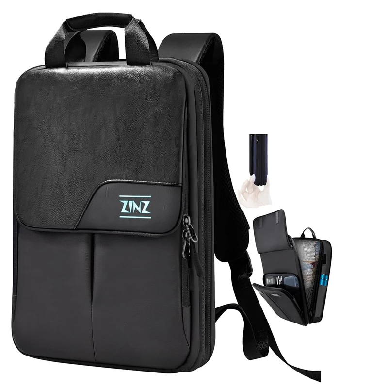 ZINZ Slim & Expandable Laptop Backpack 15.6 16 17 inch Travel Business Backpack Rainproof Daypack for Men and Women，Black