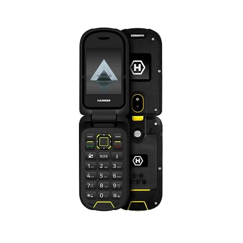 Flip Phone Folding Mobile Phone Hammer DIG LTE 4G Robust, 2 Screens, Simlock-Free, Dual SIM, No Contract, 1200 mAh, 4G/LTE, Waterproof IP68
