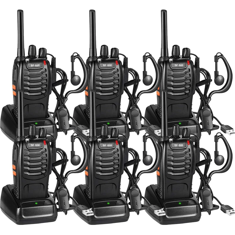 SINZUX 6Pcs Professional Walkie Talkies for Adults, Rechargeable Walkie Talkies 16CH Two Way Radio with LED Light Earpieces and Rechargeable Batteries Walky Talky Supports VOX Function