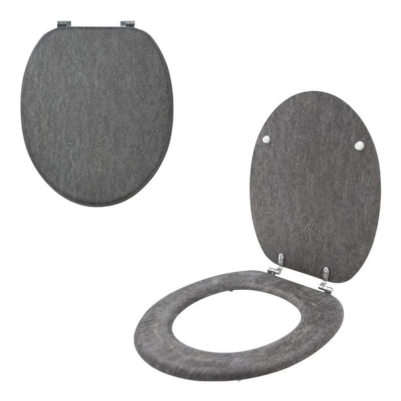 Anika 92539 Grey Slate Effect Toilet Seat/Chrome Hinges/Easy Installation / 43cm x 37.5cm