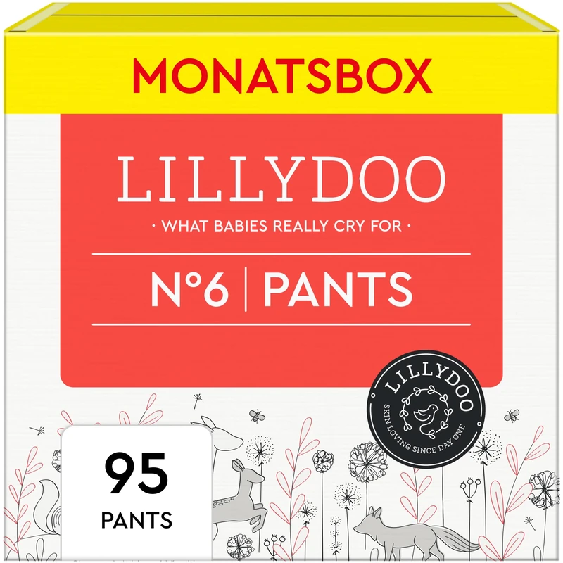 LILLYDOO Panty Nappies Size 6 (15+ kg), Monthly Pack (95 Panty Nappies) Pack of 5 x 19 Nappies