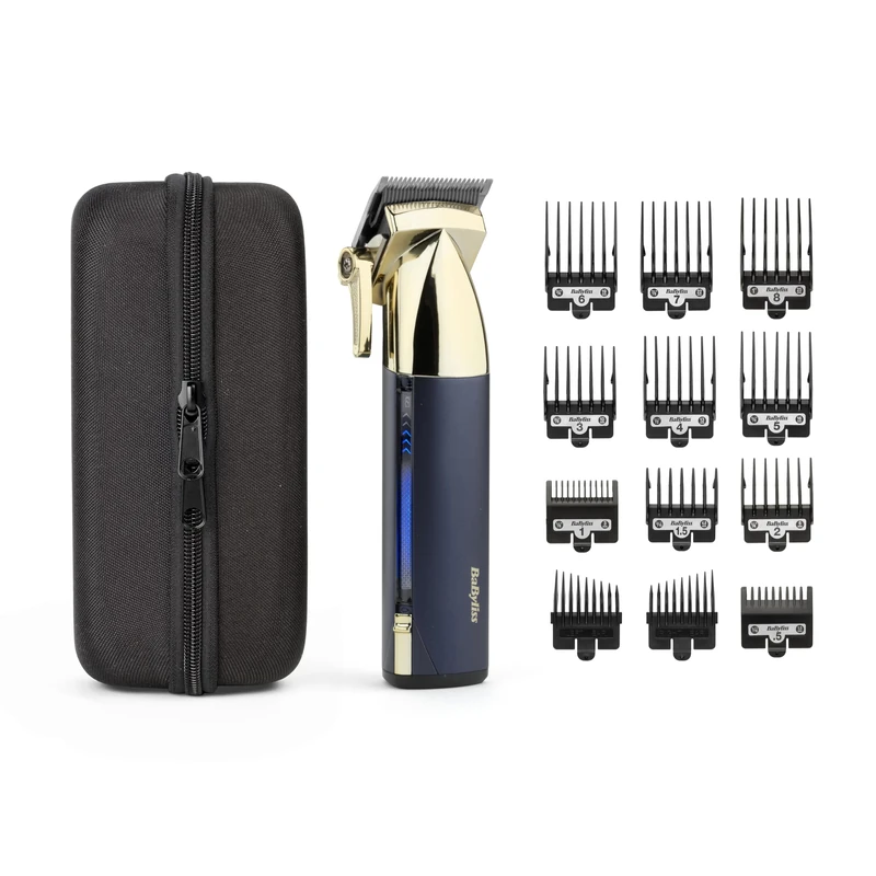 BaByliss Super-X Metal Series, Cordless Hair Clipper - Japanese Steel Blades, 10 Comb Attachments, 2 Tapered Guides, Lithium Battery, Digital Display, Metal Body, Blue/Gold, E992U