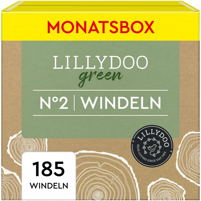 LILLYDOO Green Environmentally Friendly Nappies, Size 2 (4-8 kg), Monthly Box (185 Nappies) (FSC Mix)