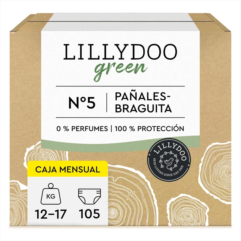 LILLYDOO Green Nappies Size 5 (12-17 kg), Pack of 5 x 21 Nappies (105 Nappies) (FSC Mix)