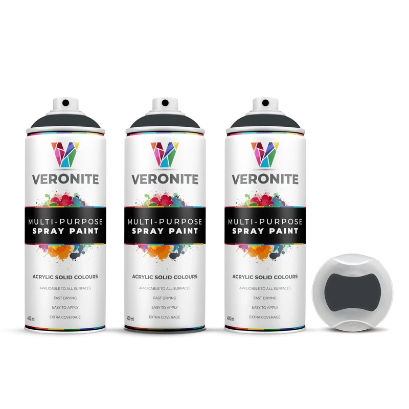 Veronite® Matt Anthracite Grey Spray Paint 400 ml | Triple Pack | Multi-Purpose | Wood, Metal, Plastic, Primer, Radiator, Furniture, Auto, Fabric | Excellent Coverage & Adhesion | RAL 7016