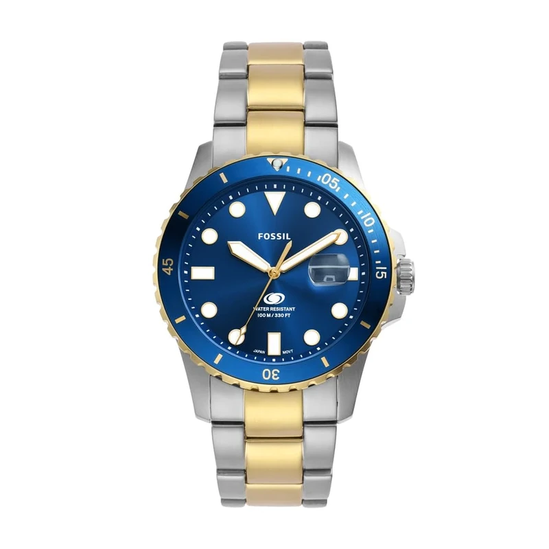 FOSSIL Blue Watch for Men, Quartz Movement with Stainless Steel or Leather Strap,Blue and Gold Tone,42 mm