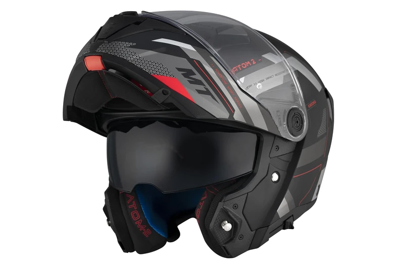 MT Motorcycle Helmet Modular Flip Front - Atom 2 - Bast D5 Matt Black Grey
