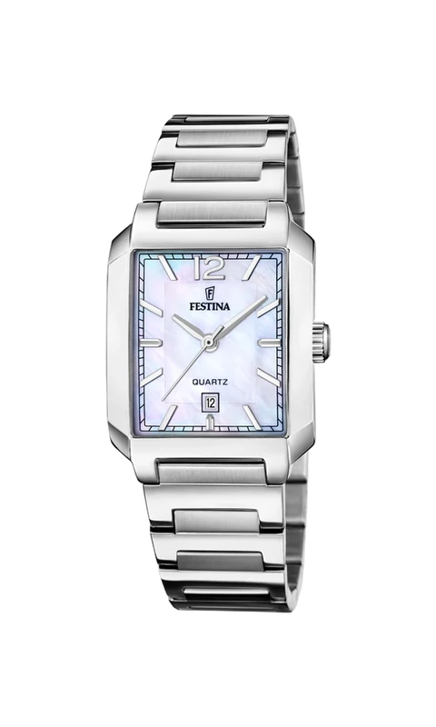 Festina Women's Watch F20679/2 on The Square Stainless Steel Case Grey Stainless Steel Strap Grey, Mother of Pearl, Bracelet