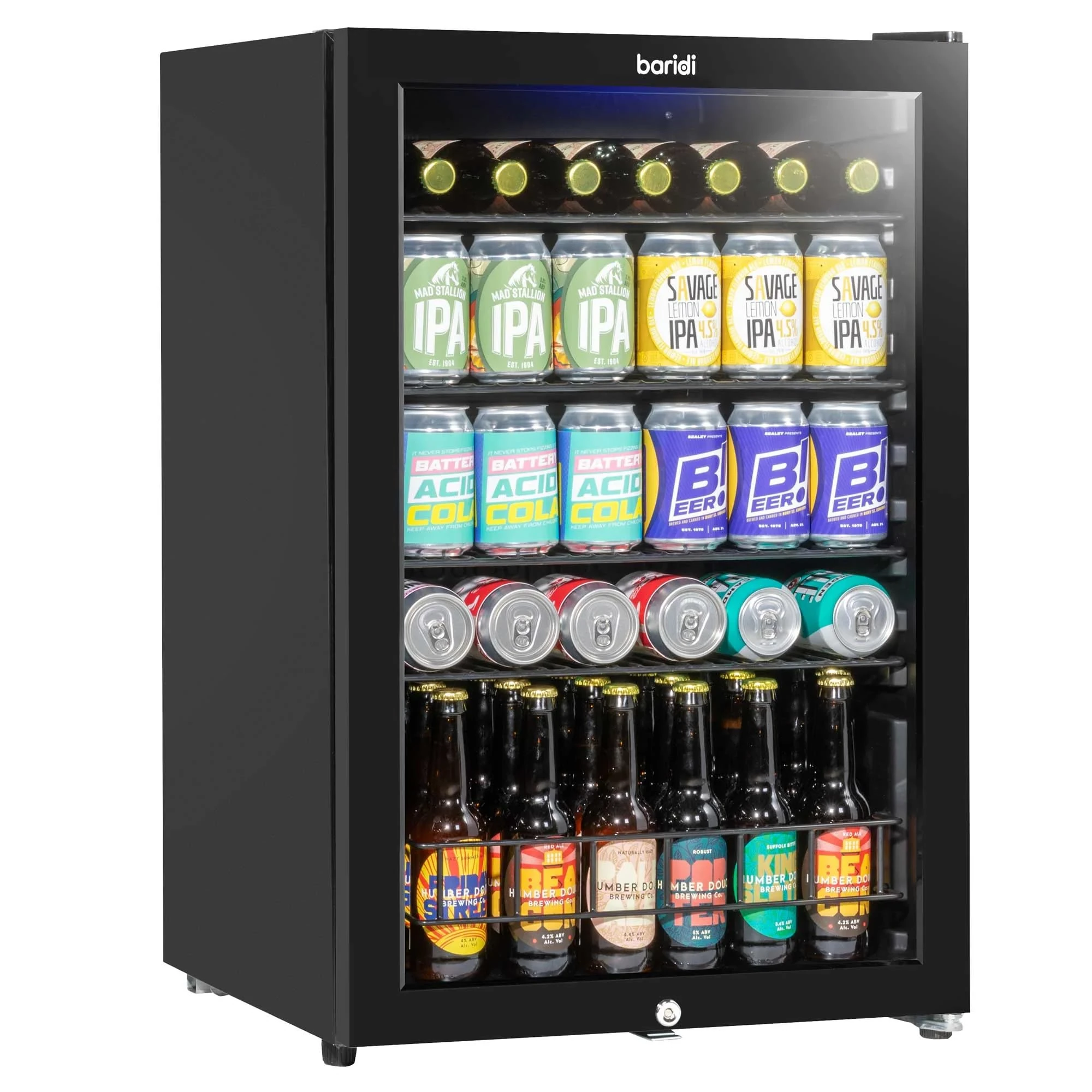Baridi 115L Under Counter Drinks/Beer & Wine Cooler Fridge with Light, Black - DH223