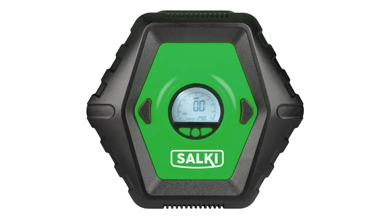 SALKI ALLinONE INFLATOR | Multifunctional Portable Air Compressor, Wheel Inflator for Car and Bike – Includes Multiple Nozzles, 2,000 mAh Battery (x3)