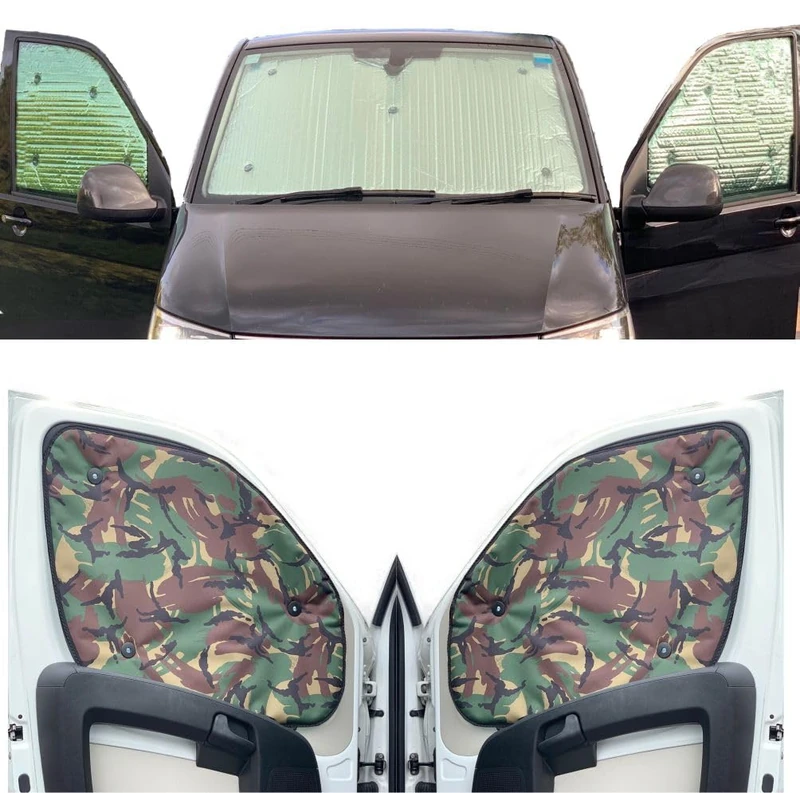 Thermal Blinds Compatible With Vauxhall Movano (First Generation) (Years 1997-2010) (Full Set With Barn Doors) With Backing Colour in Camo, Reversible