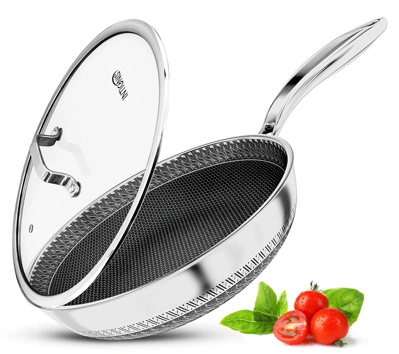 INTIGNIS Premium Frying Pan with Lid – 30cm/ 12 Inches – Non-Stick | Scratch Resistant | Extra Deep Large | Chemical Free | Stainless Steel Skillet | Honey Comb Hybrid Pan